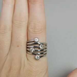 Vintage Sterling Silver and Rhinestone Wide Ring, size 7 Band, 925, Estate